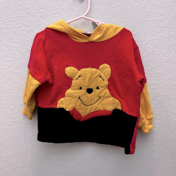 Vintage Winnie the Pooh Hoodie Red Yellow Black 90s Y2K Disneycore Toddler 2T - Picture 1 of 6